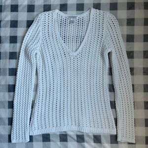 LOFT Ann Taylor White V-Neck Knit Sweater
